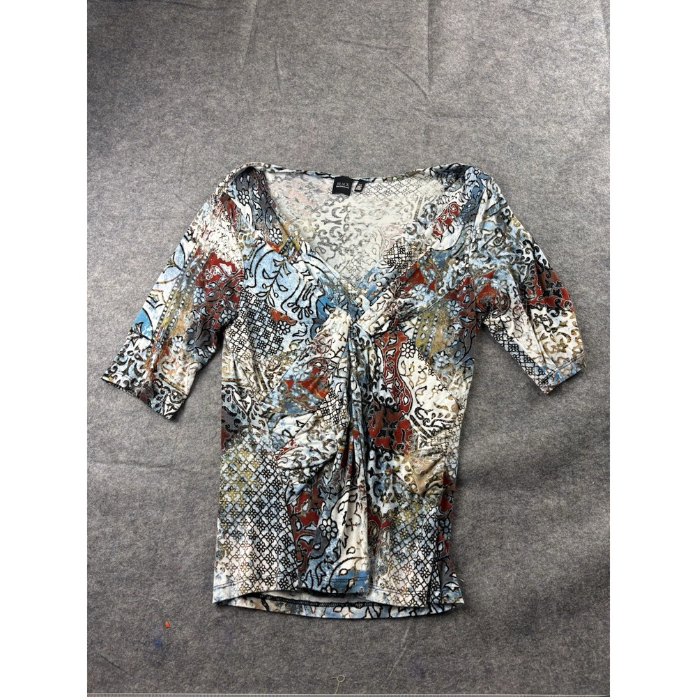 Saks Fifth Avenue Black Label Womens L Artsy Art To Wear Crossover Blouse Y2K